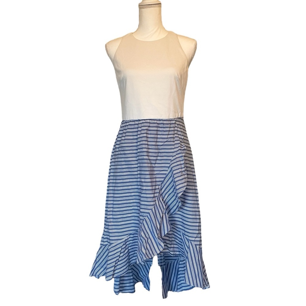 Vince Camuto Cream & Blue Striped Midi Dress - Picture 6 of 14